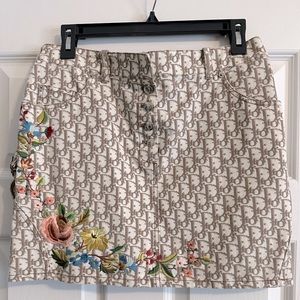 Christian Dior Logo Mini Skirt Embroidered Flowers Vintage Galliano